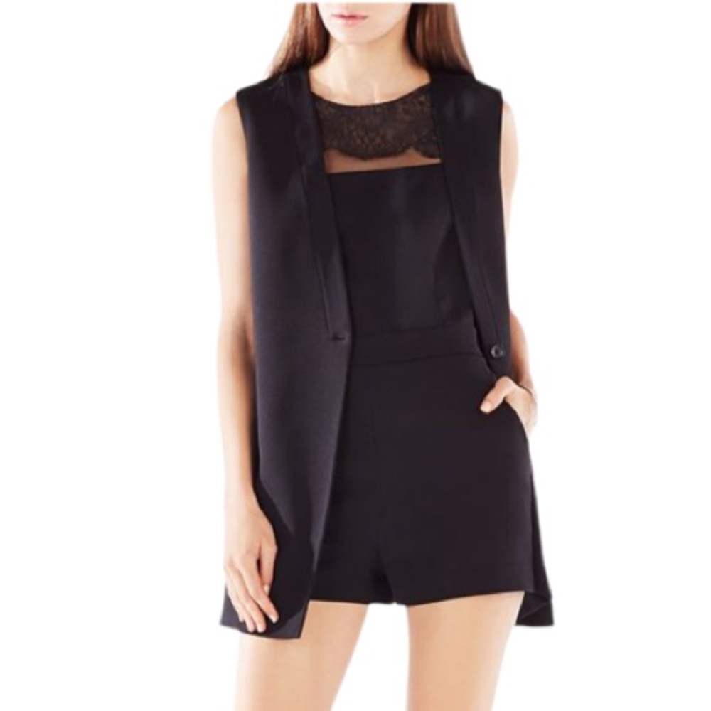 BCBG Max Azria Alyx Black Tuxedo Lace Romper
